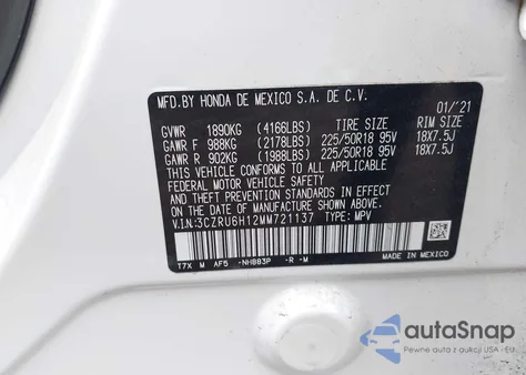 2021 Honda Hr-V Awd Sport from USA, damaged, VIN 3CZRU6H12MM721137